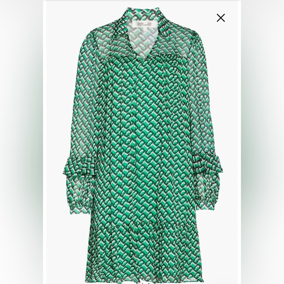 Heidi Print Long Sleeve Shift Dress Diane Von Furstenberg Size Large. Green. - Picture 2 of 16